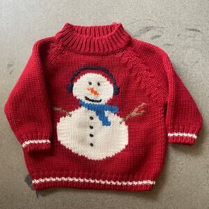 Vintage Baby Gap Snowman Sweater 6-12 Months Red Wool Blend Y2K